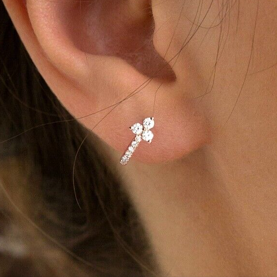 14K Yellow Gold Petite Moissanite Huggie Hoop Earrings for Helix  