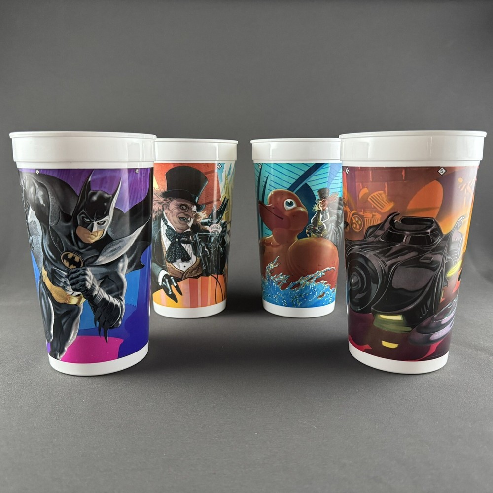 Lot of 4: BATMAN RETURNS McDonald's Cups (1992 Warner Bros / DC Comics) No Lids