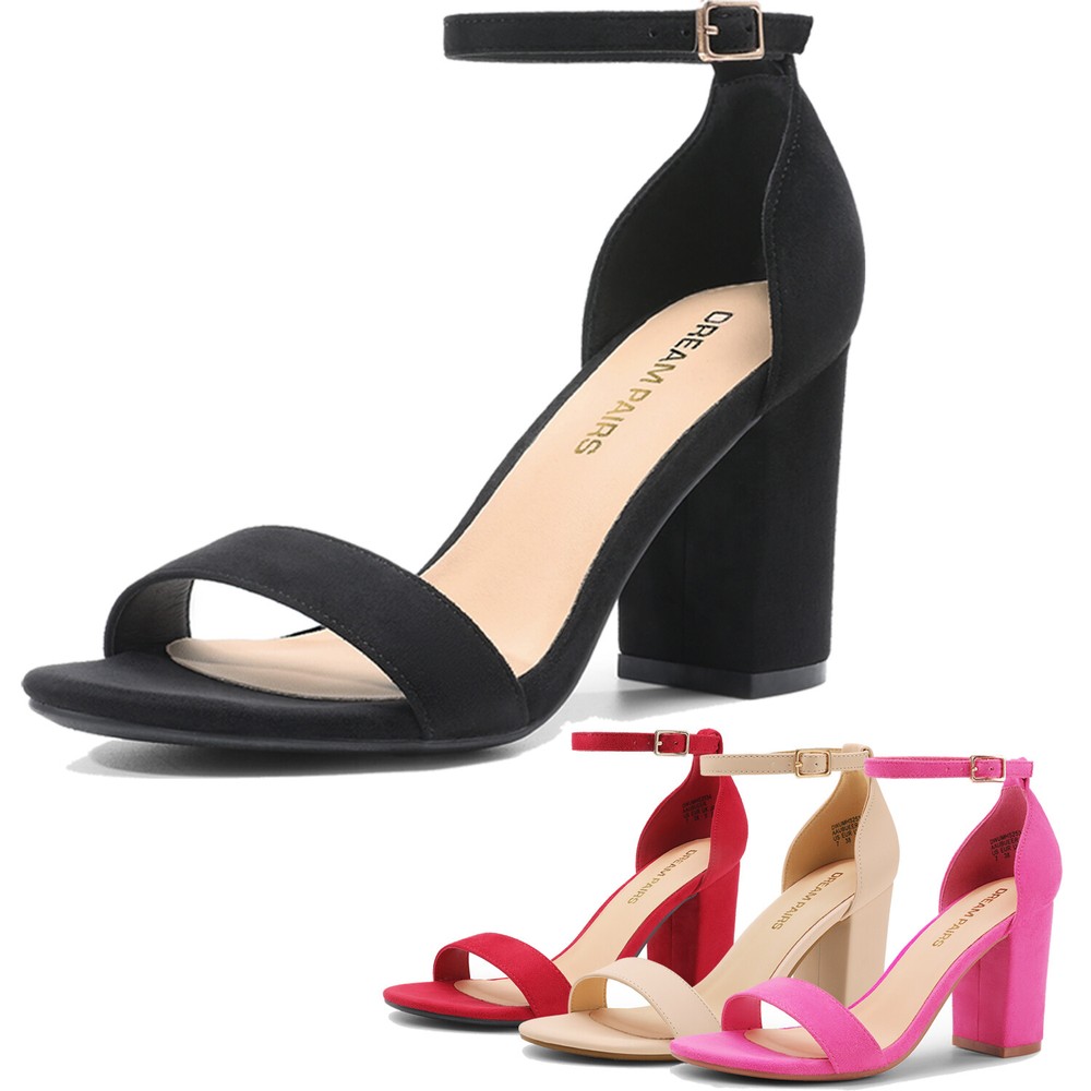 Women Wedding Party Sandals Ankle Strap Open Toe Mid Chunky Block Heel Sandals