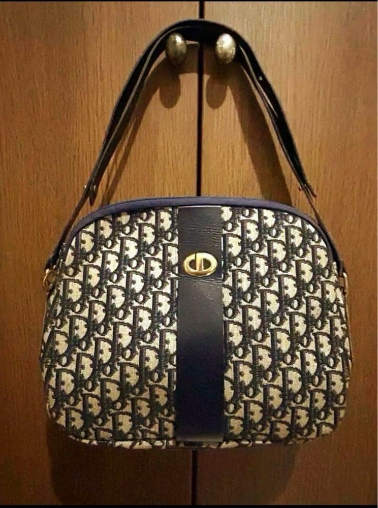 Christian Dior Vintage 2Way Trotter Shoulder Bag Navy Canvas Leather Authentic