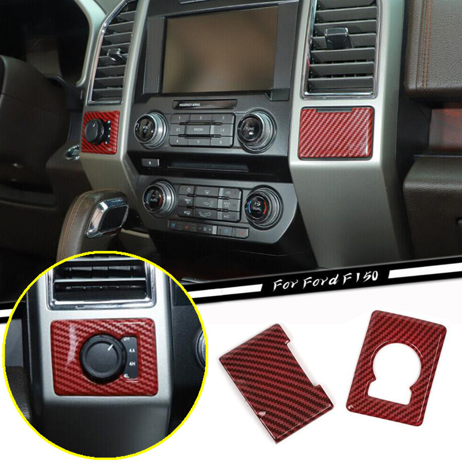 Red Carbon 2P Power Outlet & 4WD Switch Cover Trim for Ford F150 2015-2020