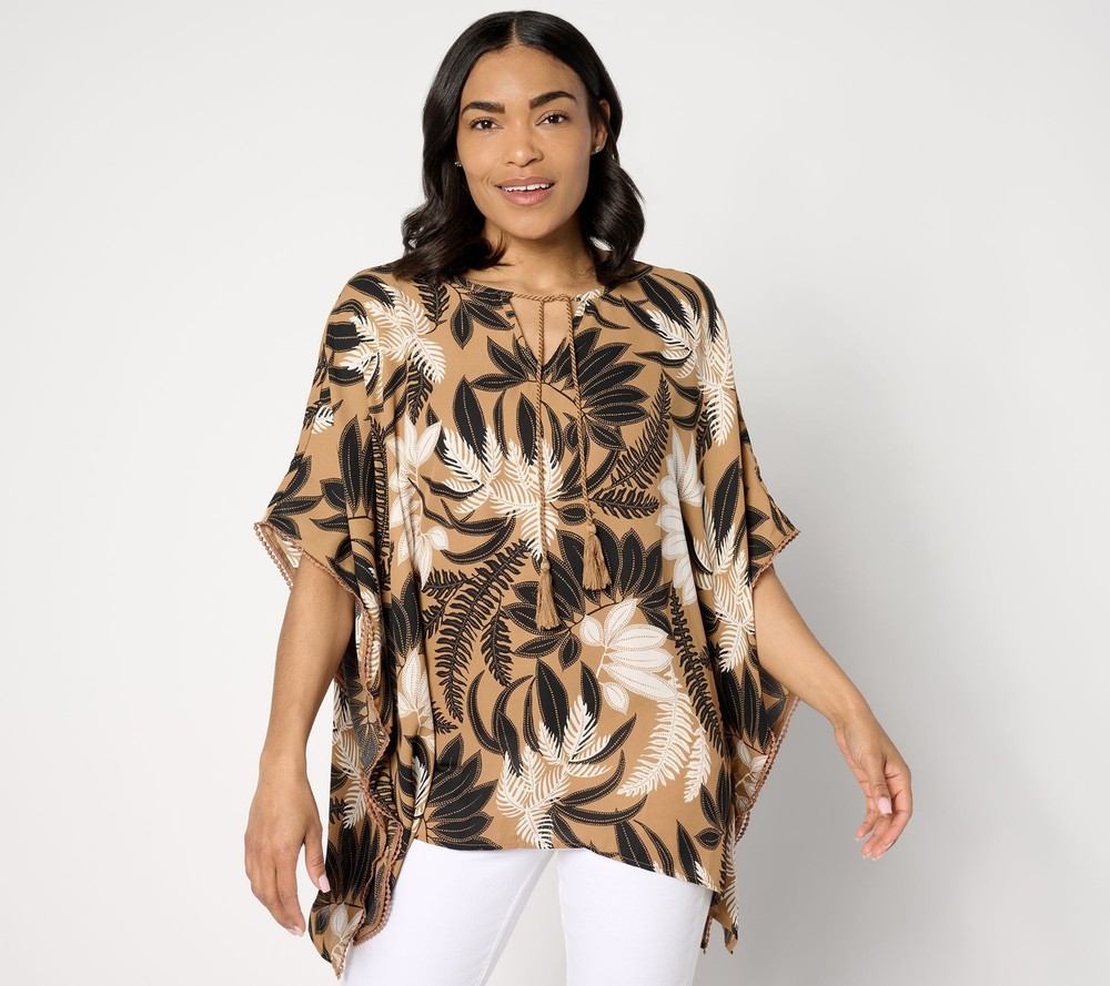 Denim & Co. Women's Top Sz 3XS Beach Georgette Split Neck Multi-colored A650488