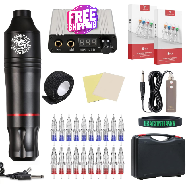 Pluma De Tatuaje Inalambrica Maquina Fuente Alimentacion Agujas Tintas NUEVO US