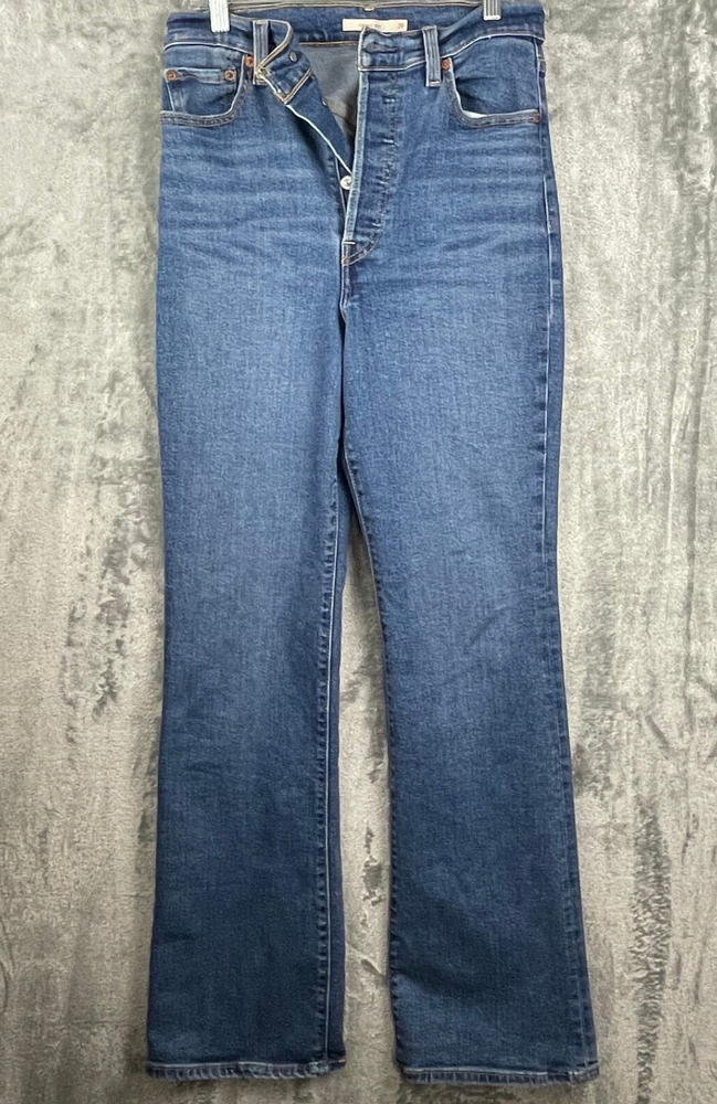 Levis Womens Ribcage Bootcut Jeans High Rise Button Fly Blue Denim Casual 29