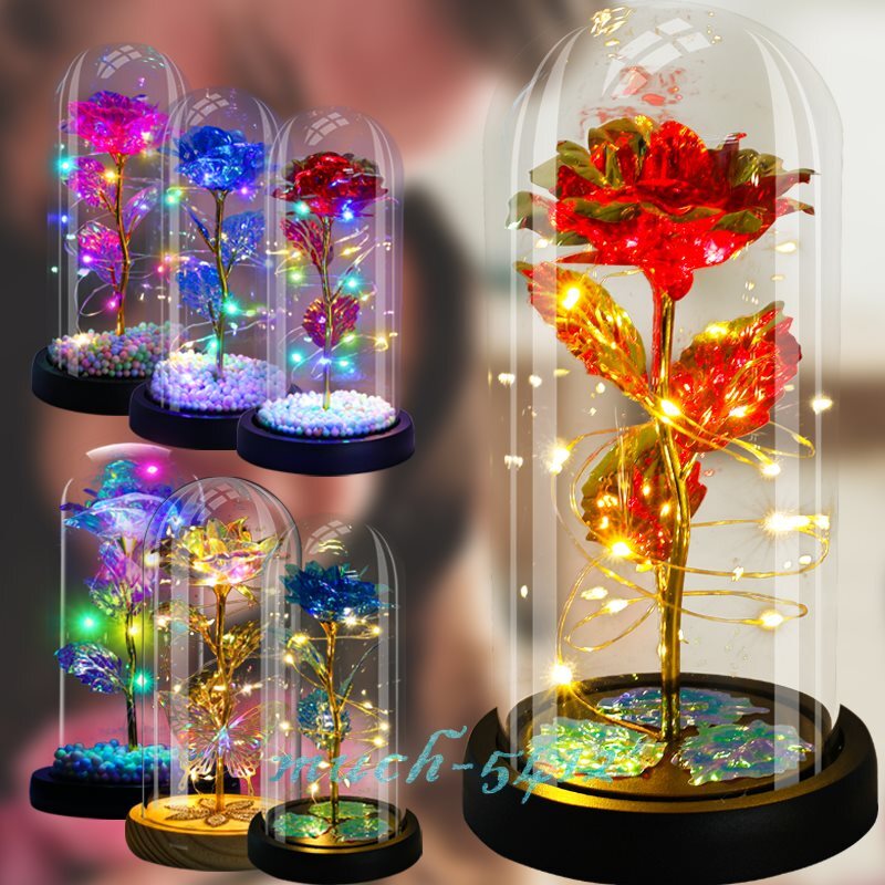 Forever Eternal Galaxy Rose Flower In Glass Dome LED Light Romantic Gift for Her