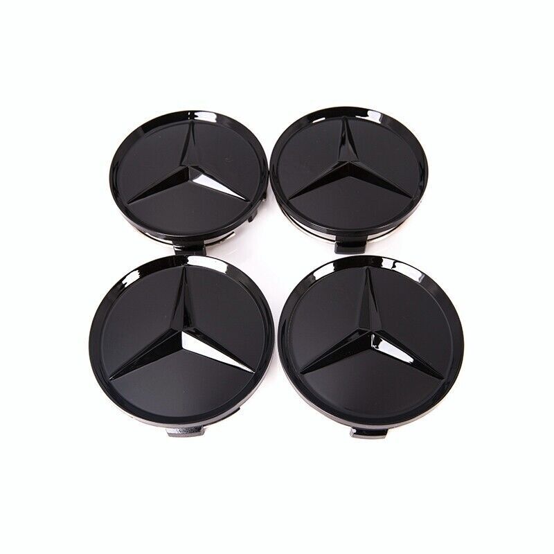 4PC Glossy Black Wheel Center Hub Caps Emblem fits Mercedes-75mm Car Set