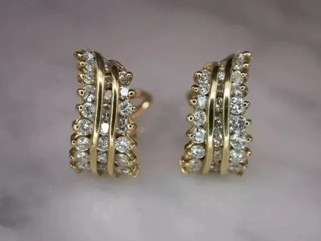 2Ct Round Cut Tester Moissanite Huggie Hoop Earrings 14K Yellow Gold Plated