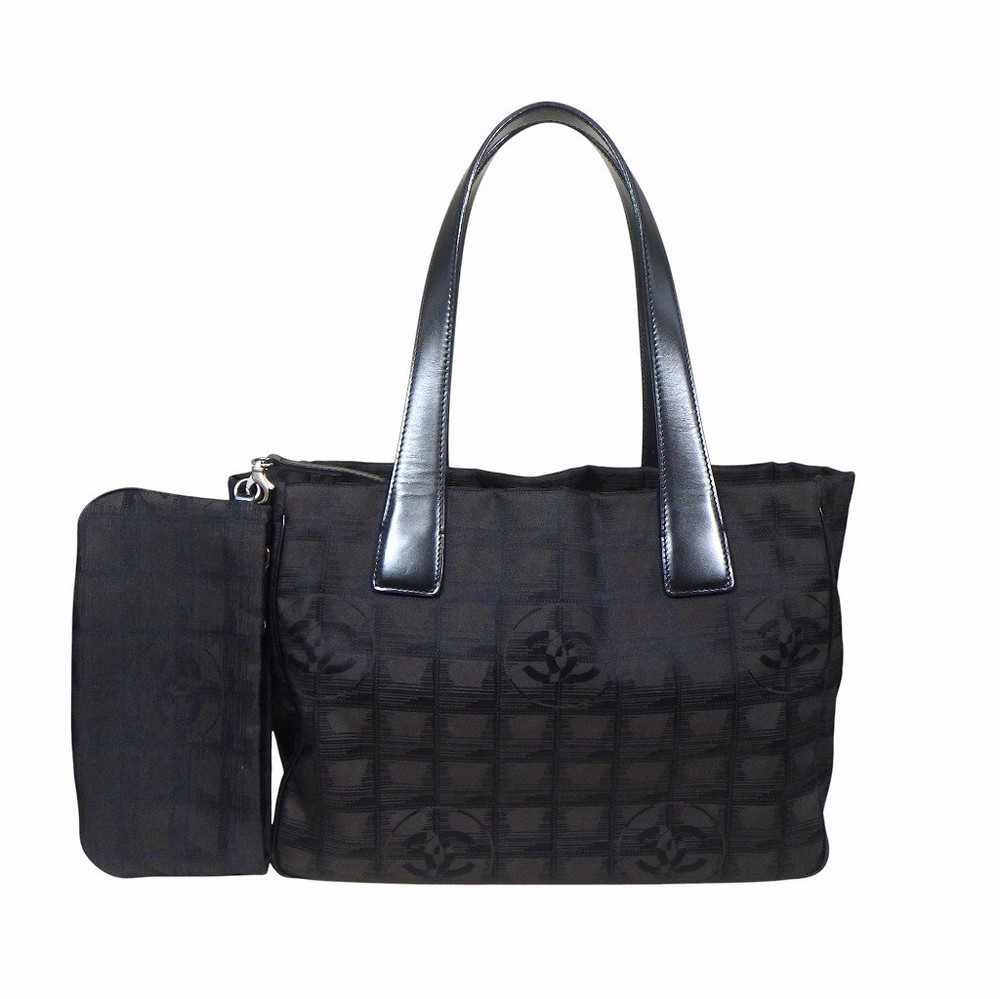 Chanel Travel Tote PM Bag Canvas Leather Dark Brown Black Silver