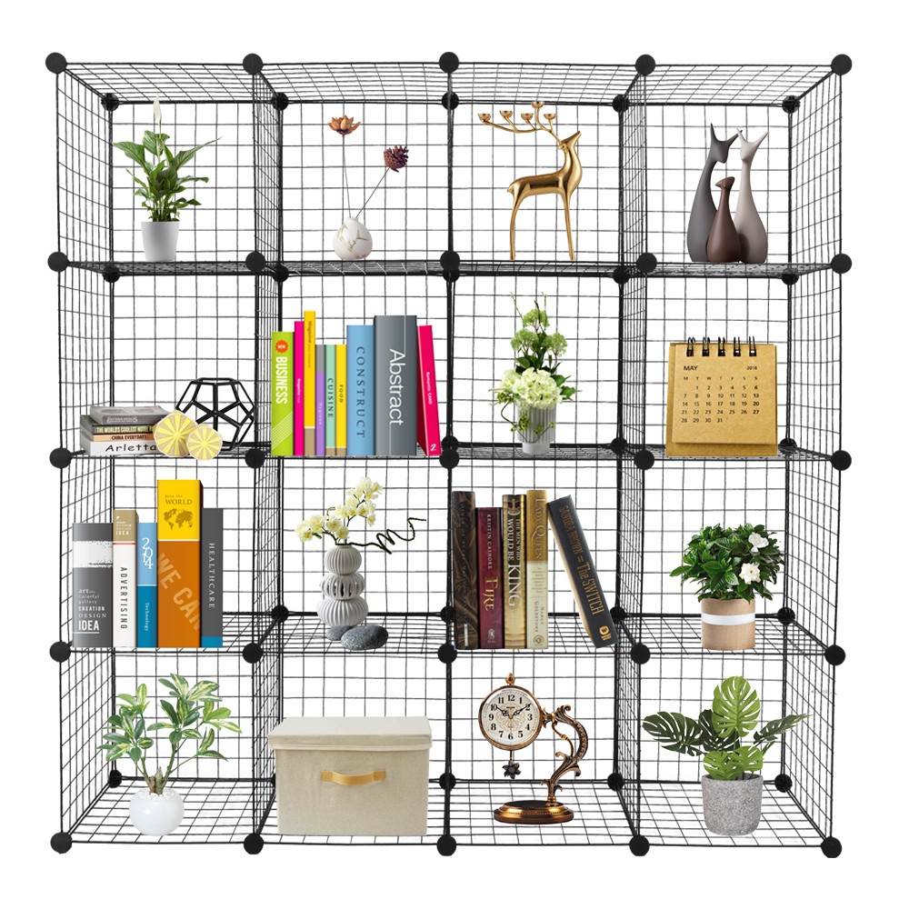 16-Cube Wire Storage Organizer - Modular Durable Shelving Bins