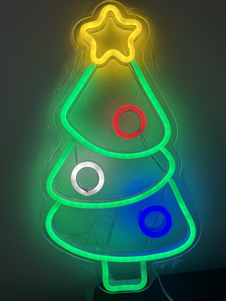 40cm Tall Neonesque Neon Christmas Bauble Tree Sign LED Xmas Light Decoration