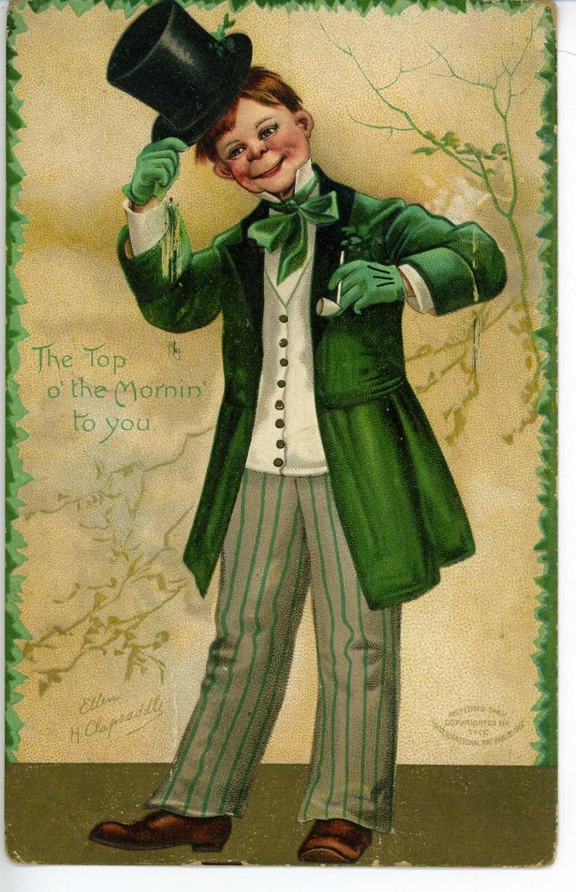 Vintage Postcard St. Patrick's Day Man Pipe & Top Hat Artist Ellen H. Clapsaddle