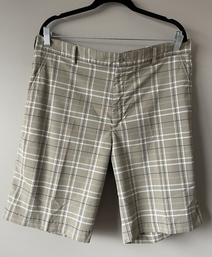 NIKE Men’s Golf Dri Fit Tour Performance Shorts Size 36 Beige Plaid Excellent