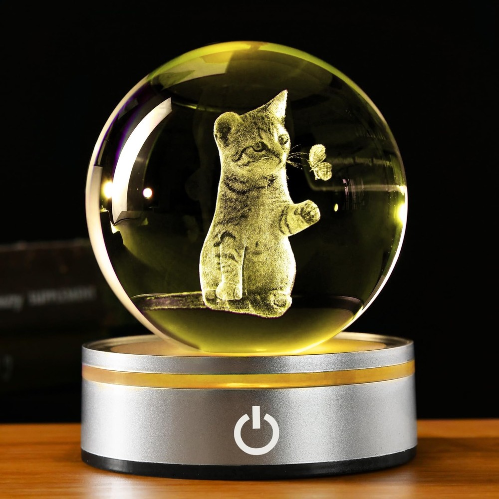 3D Crystal Ball Cat Figurine Gift for Cat Lovers Home Decor