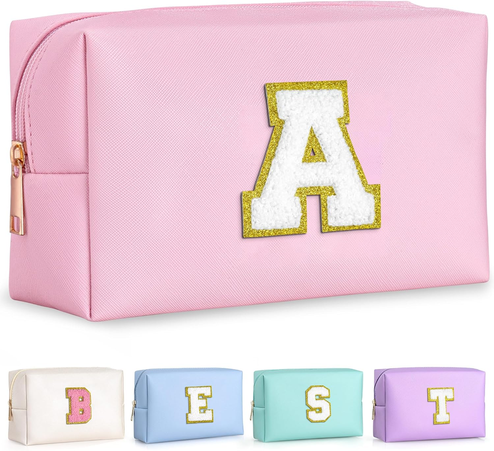 Christmas Gifts for Women Teen Girls - Initial Makeup Bag, Birthday Gifts for 4