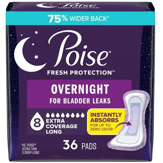 Poise Overnight Incontinence Pads for Bladder Leaks Postpartum 8 Drop Extra Protection