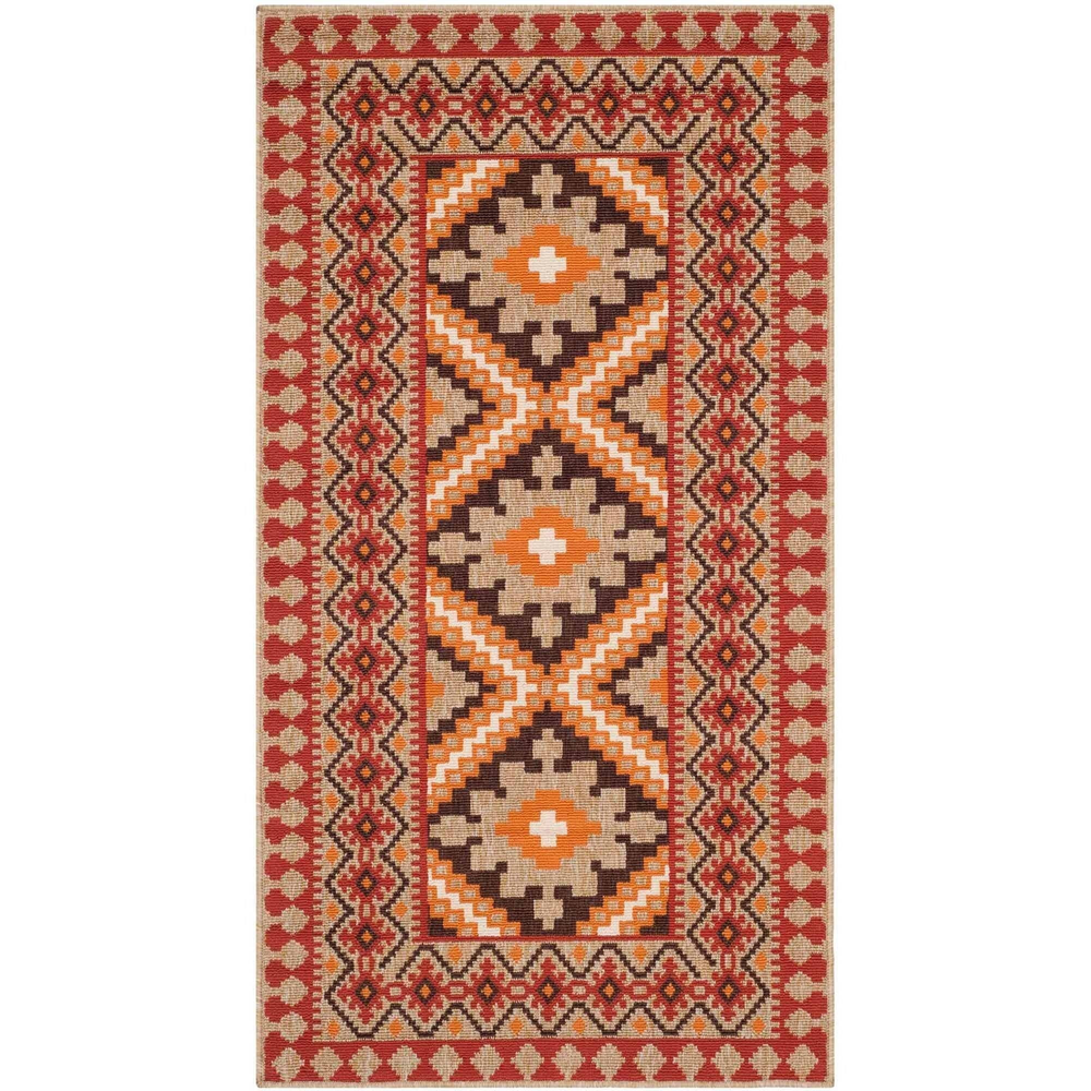 SAFAVIEH Veranda Magna Southwestern Rug 2x5 Red Natural Indoor Outdoor