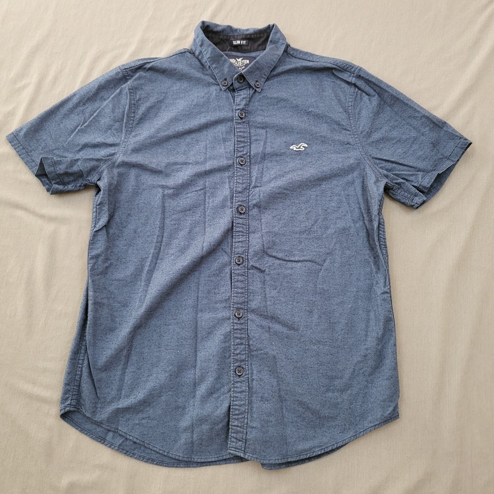 Hollister Shirt Mens M Short Sleeve Button Up Slim Fit Epic Flex Stretch Blue