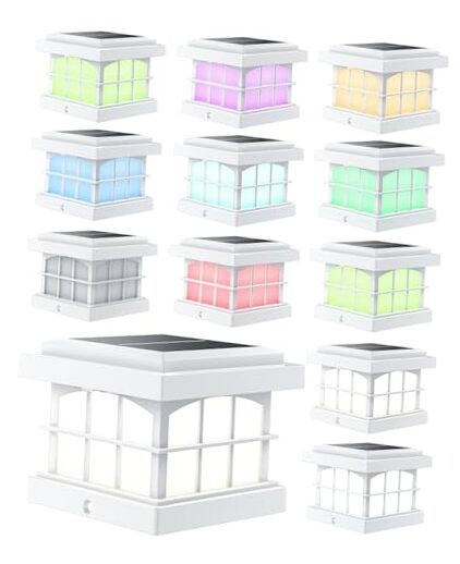 RGBCW Solar Post Cap Lights 12-Pack, 9 Colors 3 Modes Fence Cap 12 Pack White
