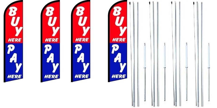 Buy Here Pay Here Windless Flag With Complete Hybrid Pole set- 4 pack