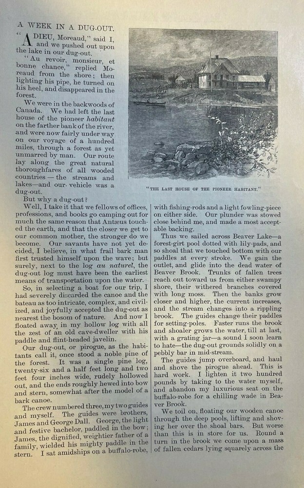 1881 A Week In A Canadian Dugout Gateno River Great Eagle Lake Sugar Loaf