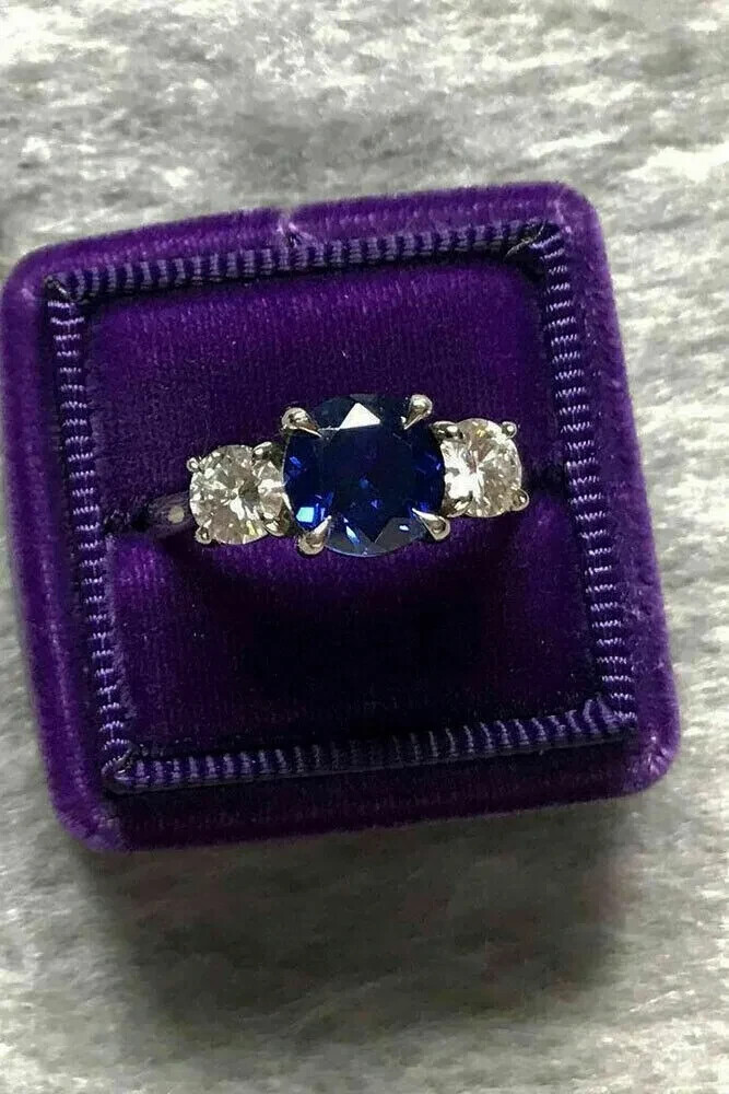 3Ct Round Cut Lab-Created Sapphire & Diamond Ring 14k White Gold Plated Silver