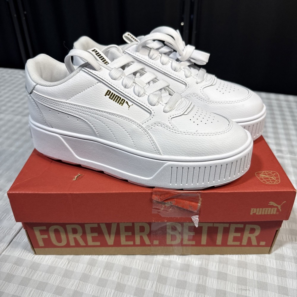 PUMA Karmen Platform Lace Up White Sneakers, Women’s Size 7.5, New W/ One Defect