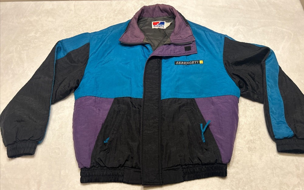Vintage Swingster Jacket Large Colorblock Windbreaker Full Zip Blue Purple 90s