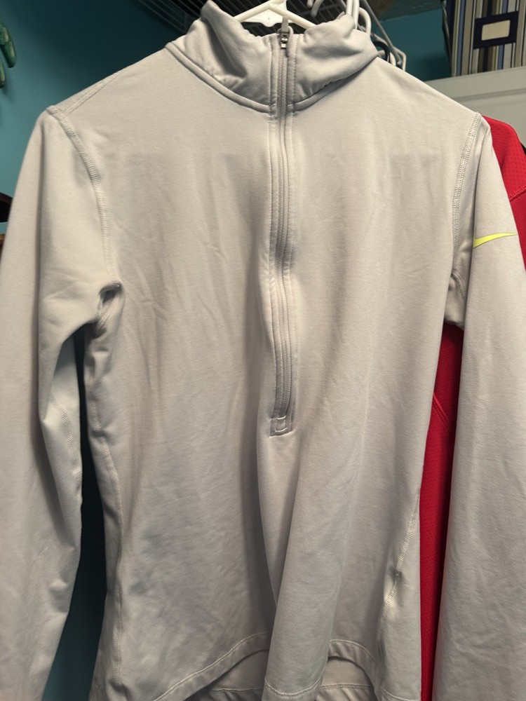 Nike Pro Pullover Large Gray Neon Half Zip Dri Fit Swoosh Logo Womens