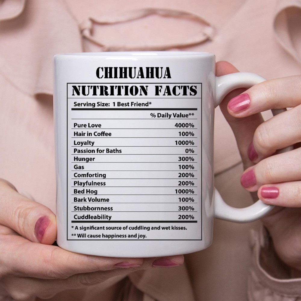 Funny Chihuahua Gifts Nutritional Facts White Coffee Mug