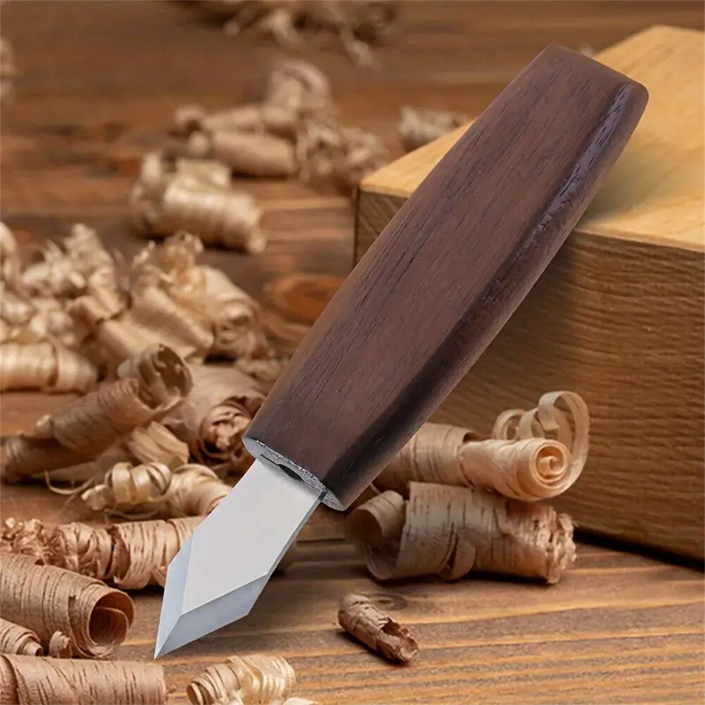 Wooden Handle Marking Knife Double Bevel Striking Knife With CR-V Sharp Blade