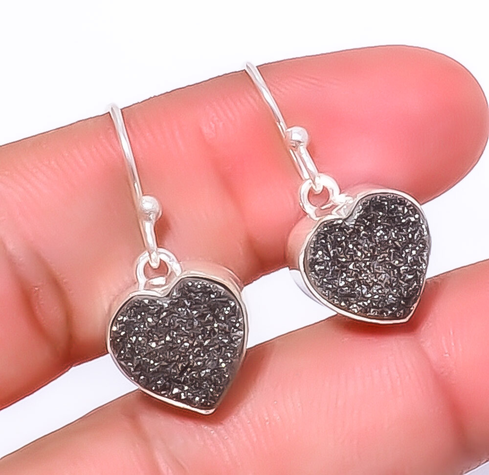 Titanium Carbon Agate Drusy 925 Sterling Silver Earring 1.17