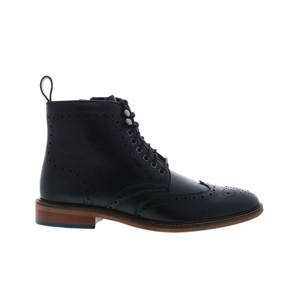 Steve Madden P-Soren Black Leather Lace-Up Casual Dress Boots for Men