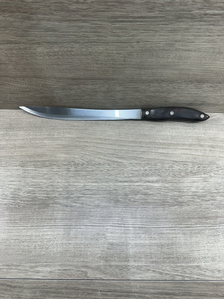 Cutco Serrated Carving Knife 1023 with Classic Swirl Brown Handle