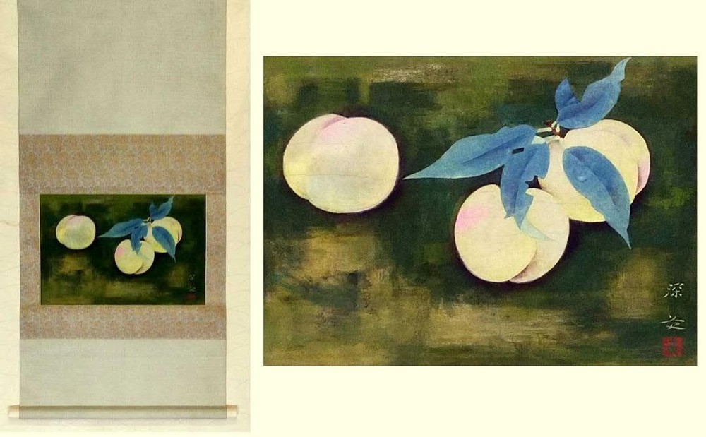 Hanging Scroll Japanese Painting Peach Deep Thick Rolled Antiques Chinese