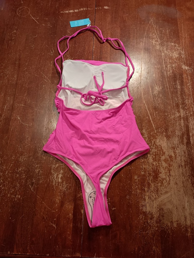Jabeick Women's Hot Pink Tie Back One Piece Thong Swimsuit Size Small