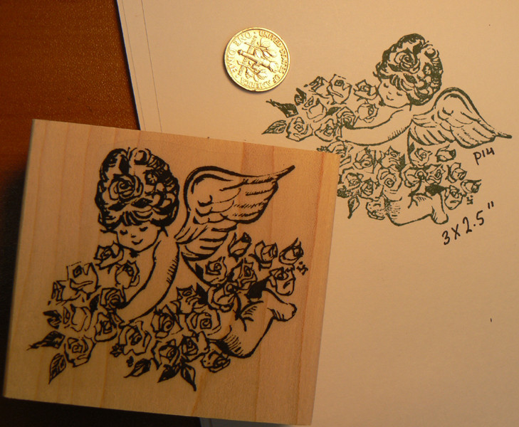 Retro style angel with flowers  WM Rubber stamp P14