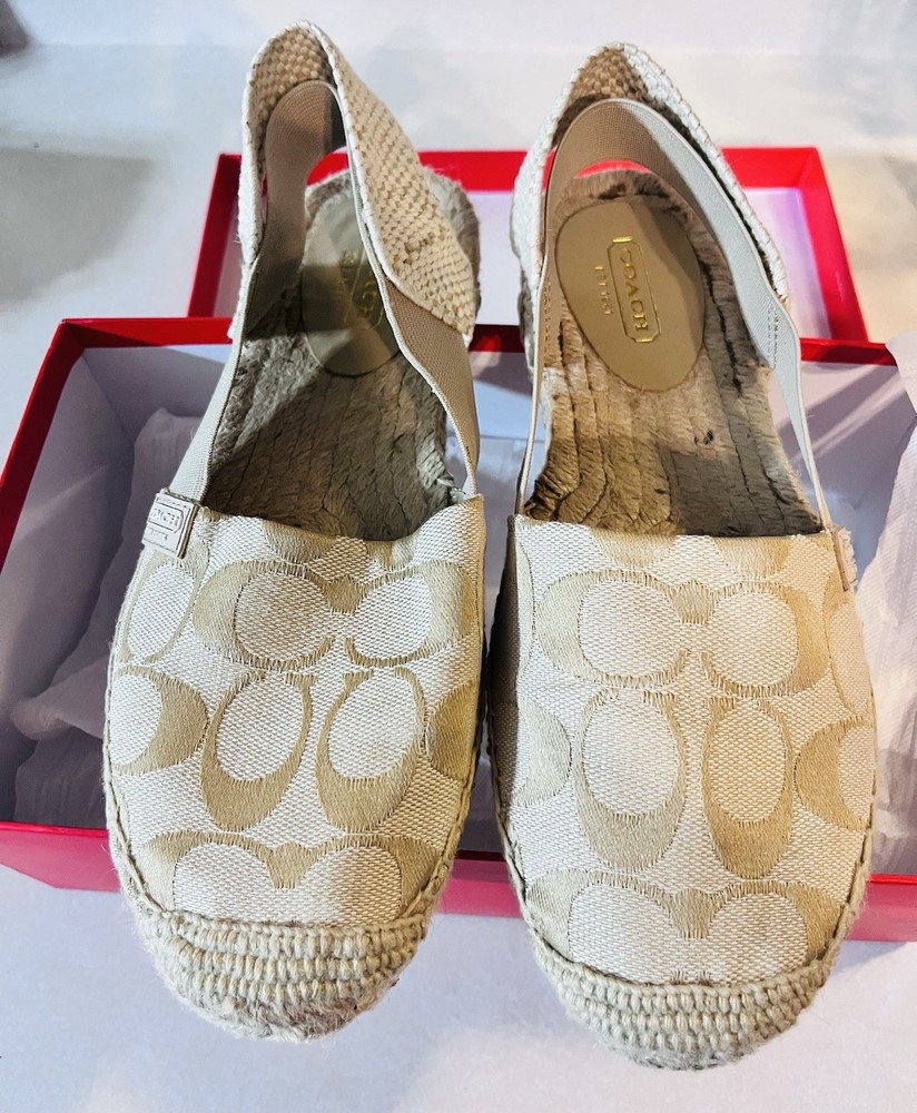 COACH Rayanne 12cm Signature C Espadrille Khaki Women Size 6.5M New in Box