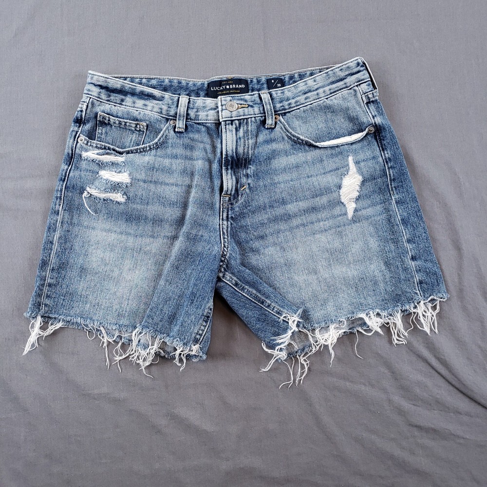 Lucky Brand Shorts Womens 8 29 Blue Boyfriend Cut Off Ripped Stretch