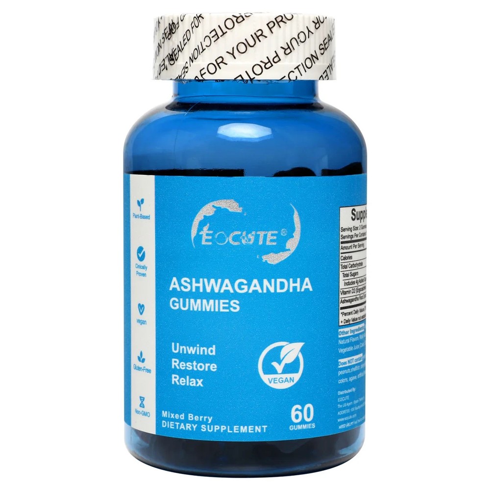 EOCUTE Ashwagandha Vitamin D Gummies Gummy-Mixed Berry,KSM-66, Vegan, PlantBased