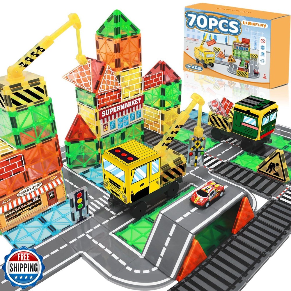 70Pcs Magnetic Tiles Building Blocks for Kids – STEM Educational Construction Toys by LionFuny