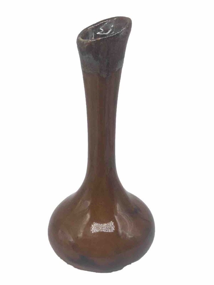 VTG Van Briggle Colorado Sprgs Bud Base Gloss Browns w/ Turquoise Drip Overflow