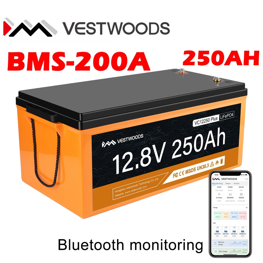 12V 250AH 200A BMS Bluetooth LiFePO4 Lithium Iron Battery For RV Camping Home