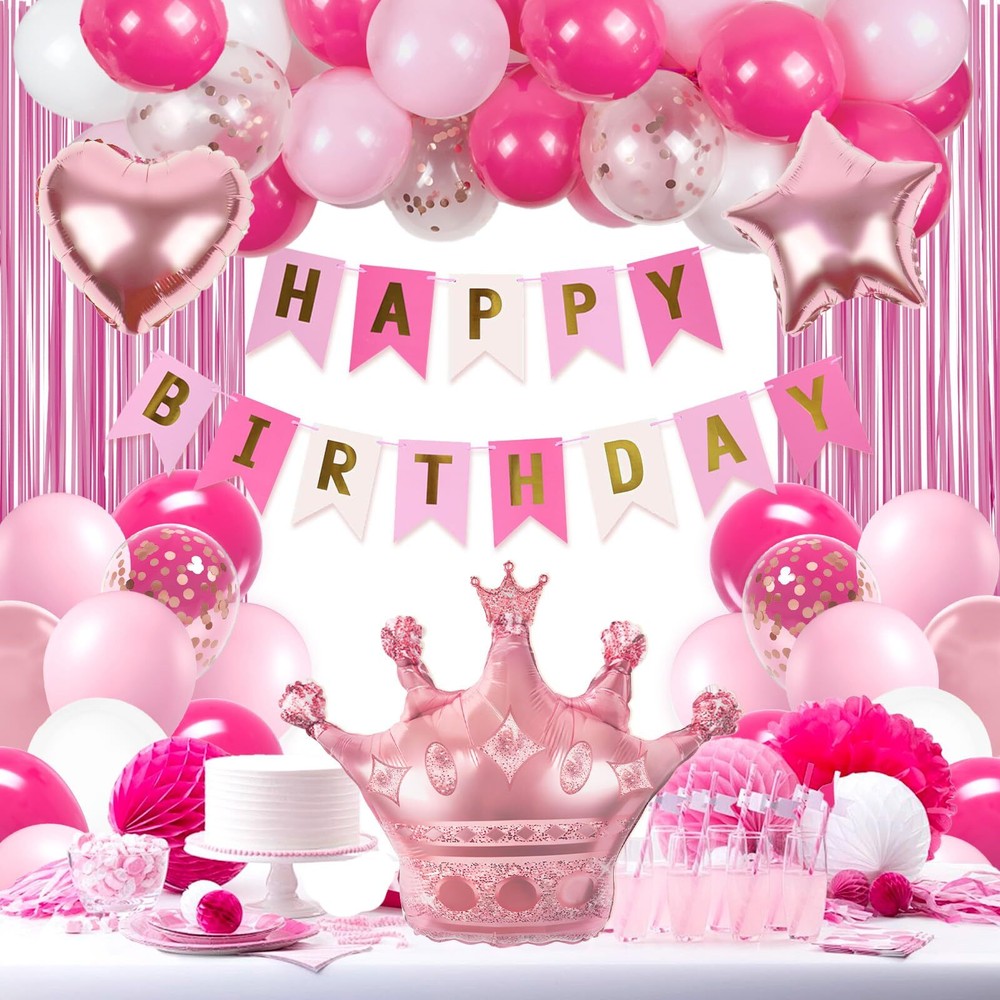Pink White And Rose Gold Birthday Party Decorations Balloons Set For Girls Women