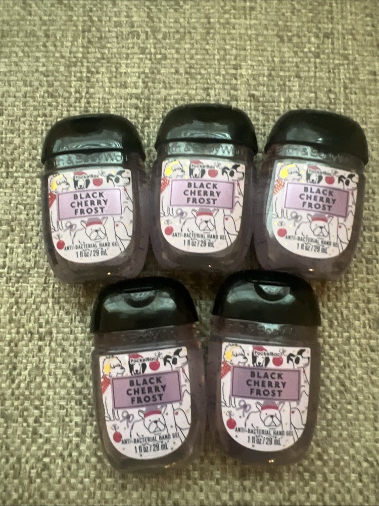 5 BATH BODY WORKS BLACK CHERRY FROST POCKETBAC ANTI-BACTERIAL HAND GEL SANITIZER