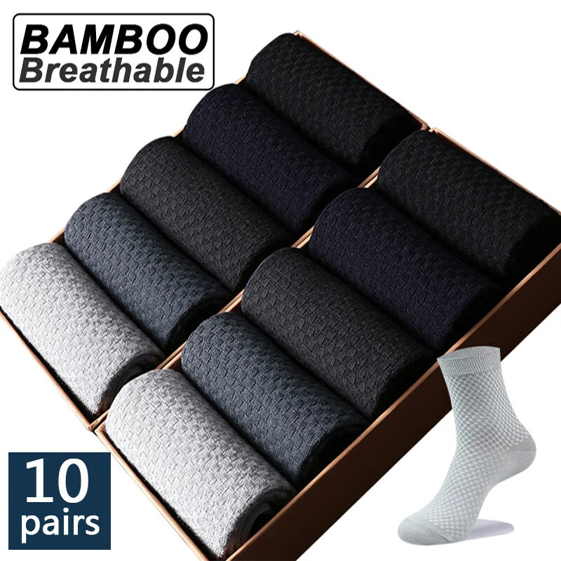 10Pares Calcetines Fibra Bambú Hombre Largos Compresión Transpirables Casuales