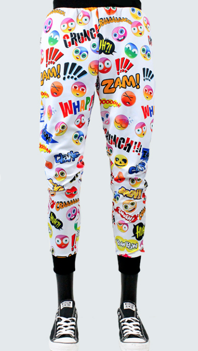 Kayden K Jogger Pants Mens Medium Skinny Crazy Emoji Poly Stretch New Made n USA