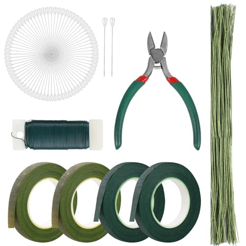 Floral Tape and Wire Kit for Flower Arrangements with Green Floral Tape