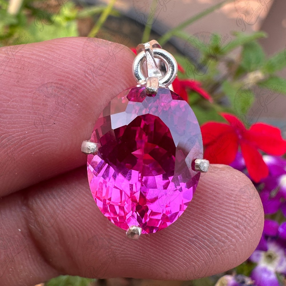 17 Ct Certified Natural Pink Sapphire Gemstone 925 Silver Pendant Handmade