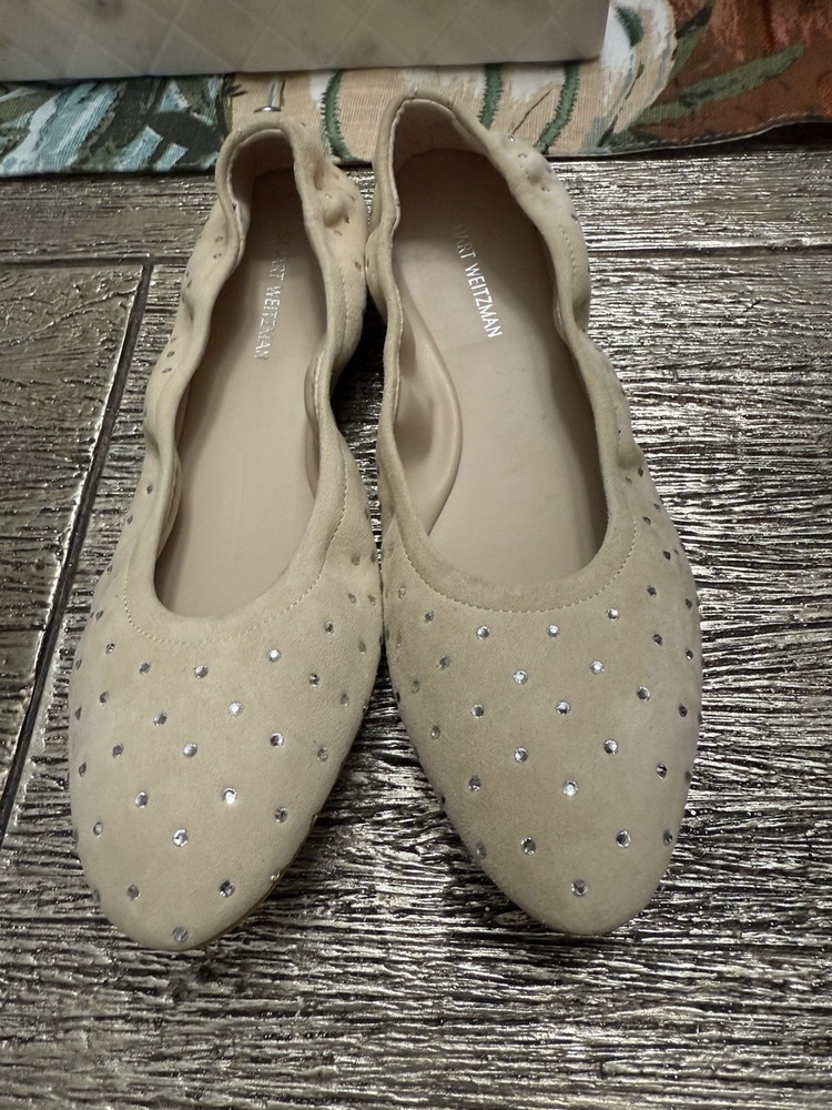 Stuart Weitzman Women's Bling Embellished Suede Ballet Flats Size 7 NWT