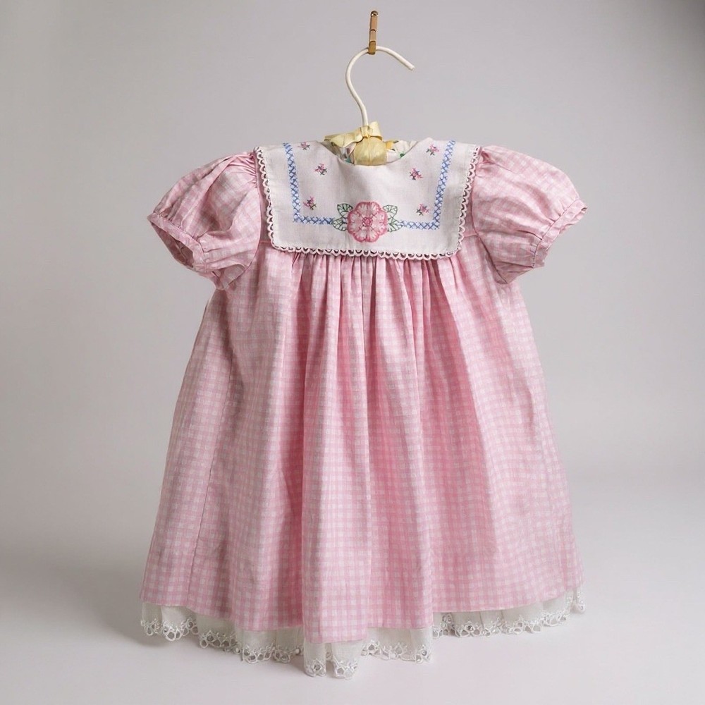 VTG USA Union Made Rare Editions Pink Gingham Smocked Cottagecore Baby 18 Mo